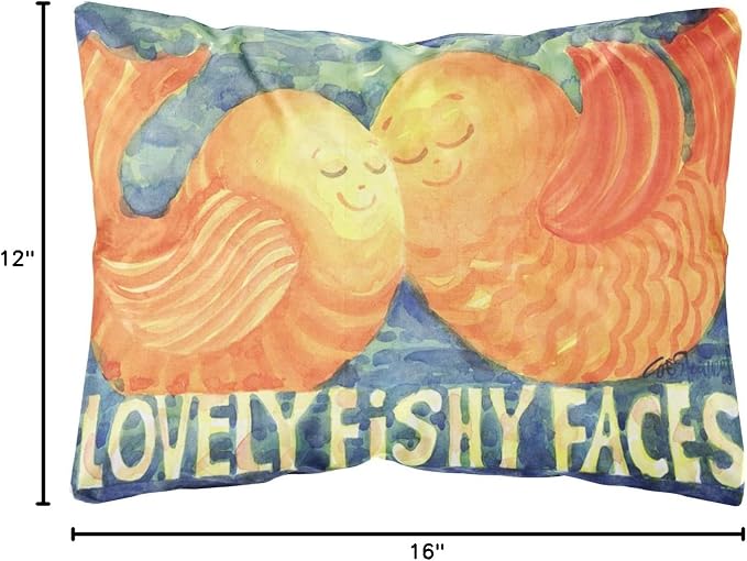 Caroline's Treasures 6052PW1216 Fish - Kissing Fish Canvas Fabric Decorative Pillow Machine Washable, Indoor Outdoor Decorative Pillow for Couch, Bed or Patio, 12HX16W