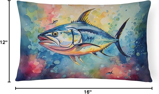 Caroline's Treasures DAC2843PW1216 Yellowfin Tuna Throw Pillow Machine Washable, Indoor Outdoor Decorative Pillow for Couch, Bed or Patio, 12HX16W