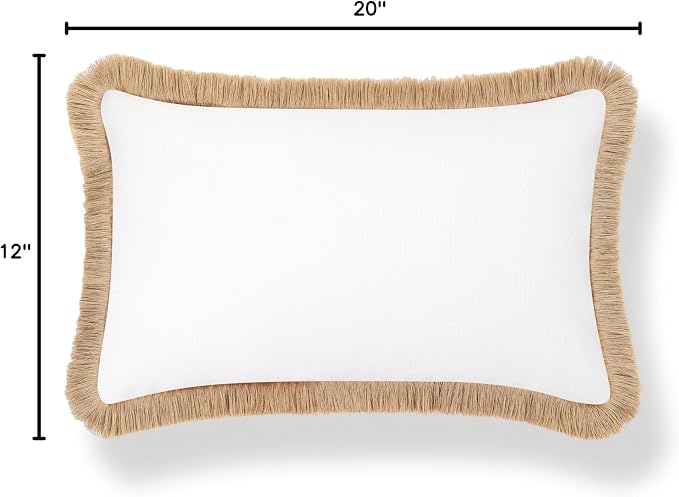 Hofdeco Premium Coastal Hampton Patio Indoor Outdoor Lumbar Pillow Cover Only, 12"x20" Water Repellent for Backyard, Couch, Poolside, White Neutral Tan Solid