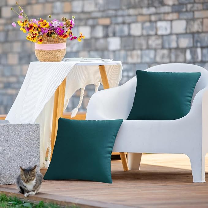 VAKADO Outdoor Waterproof Throw Pillow Covers 18X18 Set of 2 Decorative Teal Green Blue Patio Furniture Summer Cushion Cases Outside Decor for Couch Garden Bench Porch