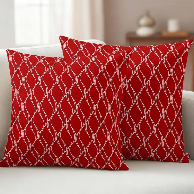 Red White Stripes Outdoor Pillow Covers 18x18 Inch Throw Pillow Covers Set of 2 Waterproof Decorative Pillow Cases Simple Geometric Modern Monochrome Cushion Covers for Patio Furniture Garden Couch