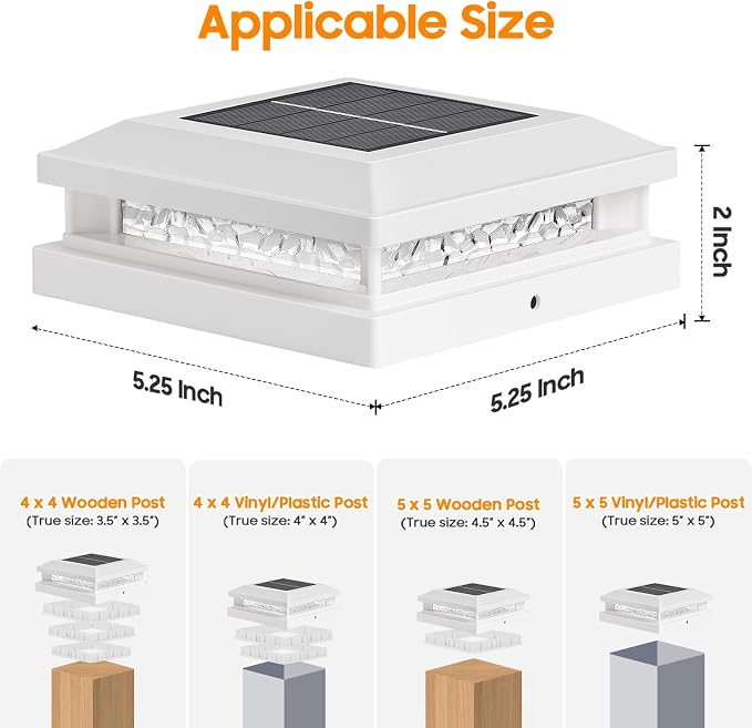 Solar Post Cap Lights 6-Pack, 2 Modes 16LEDs Bright Solar Post Lights Outdoor Waterproof, Fence Posts Cap Light, Deck Light for 4x4 4.5x4.5 5x5 Posts for Patio Garden Decor, White