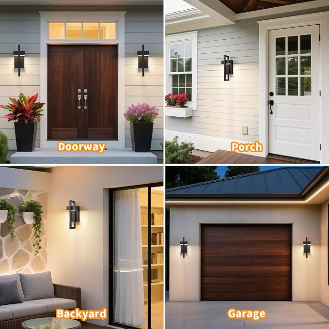 16.5'' LED Outdoor Wall Sconce Dusk to Dawn Outdoor Lighting, Modern Exterior Lighting Fixtures, Black LED Front Porch Lights Outside Wall Mount Lights for House, Hallway, 3000K, 2 Pack