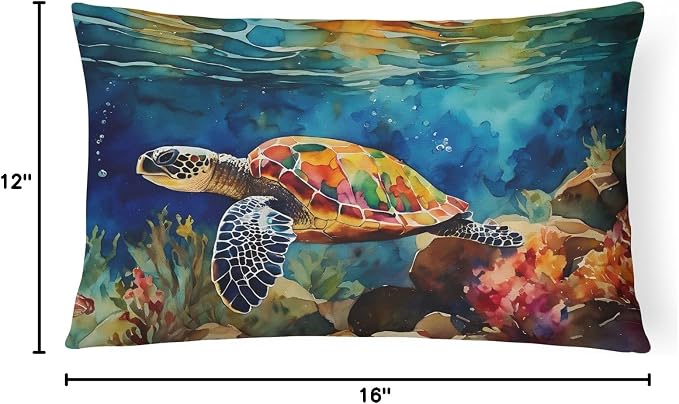 Caroline's Treasures DAC2808PW1216 Loggerhead Sea Turtle Throw Pillow Machine Washable, Indoor Outdoor Decorative Pillow for Couch, Bed or Patio, 12HX16W