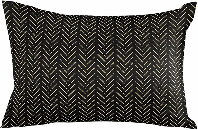 Black Gold Striped Outdoor Pillow Covers Waterproof,All Weather Cushion Case Set of 2 Lumbar Pillowcase for Sofa Couch Bed Decor Patio Furniture 20"x12" Boho Minimalist Geometric Bohemia