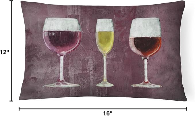 Caroline's Treasures SB3073PW1216 Three Glasses of Wine Purple Canvas Fabric Decorative Pillow Machine Washable, Indoor Outdoor Decorative Pillow for Couch, Bed or Patio, 12HX16W