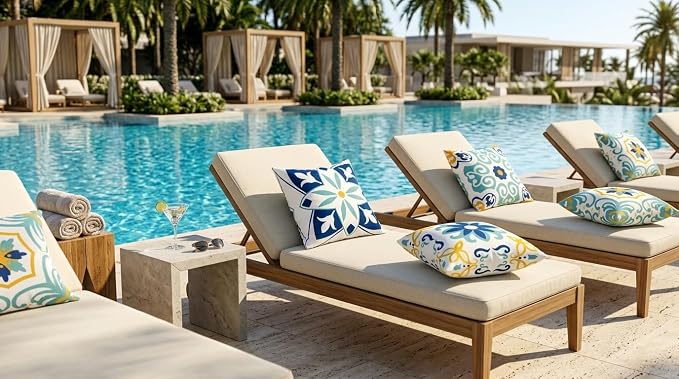 Pyonic Waterproof Outdoor Pillow Covers 22x22 Inch Set of 4 | Floral Print Boho Farmhouse Outdoor Pillows for Patio Funiture Garden,Blue