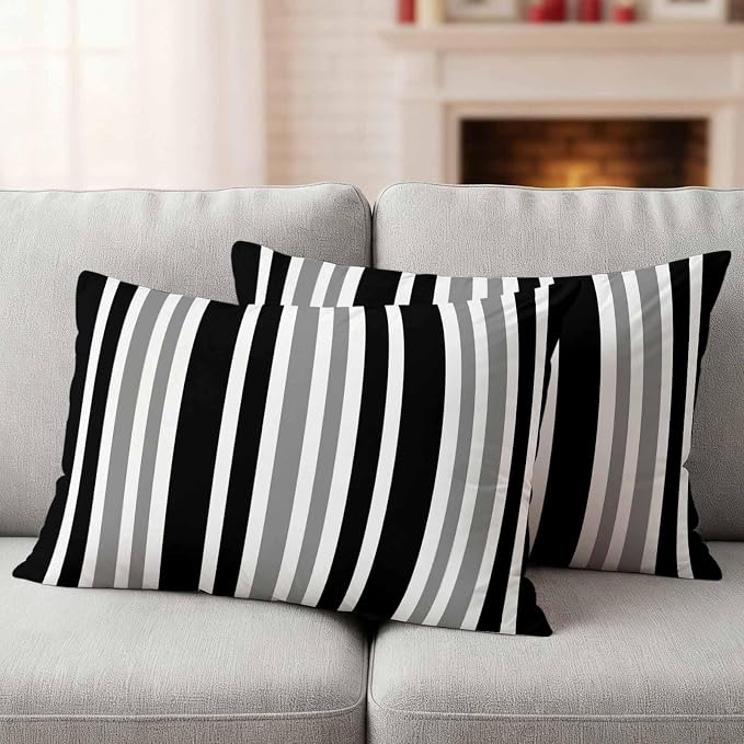 Black Grey Stripe Outdoor Pillow Covers 20x12 Inch Lumbar Pillow Covers Set of 2 Waterproof Decorative Throw Pillow Cases Farmhouse Minimalist Striped Cushion Covers for Patio Furniture Garden Couch