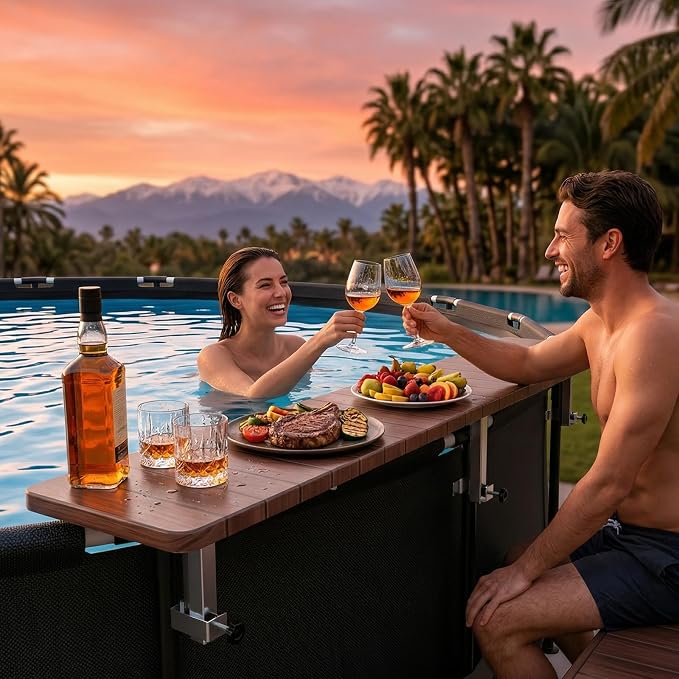 Utheer Folding Pool Bar Table for Above Ground Pools, Drinks Within Reach | Fits 1-3.5 in pool rails; 47.2 in tabletop supports 110 lb; keeps drinks and snacks within reach