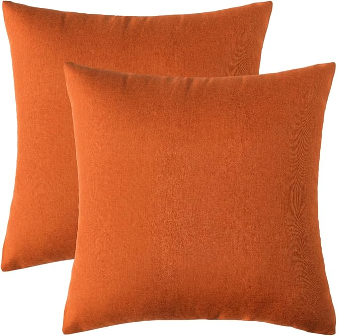 Outdoor Waterproof Throw Pillow Covers Orange 20x20 Set of 2 | Decorative Farmhouse Linen Pillowcases Solid Cushion Cases for Patio Tent Balcony Couch Sofa Living Room