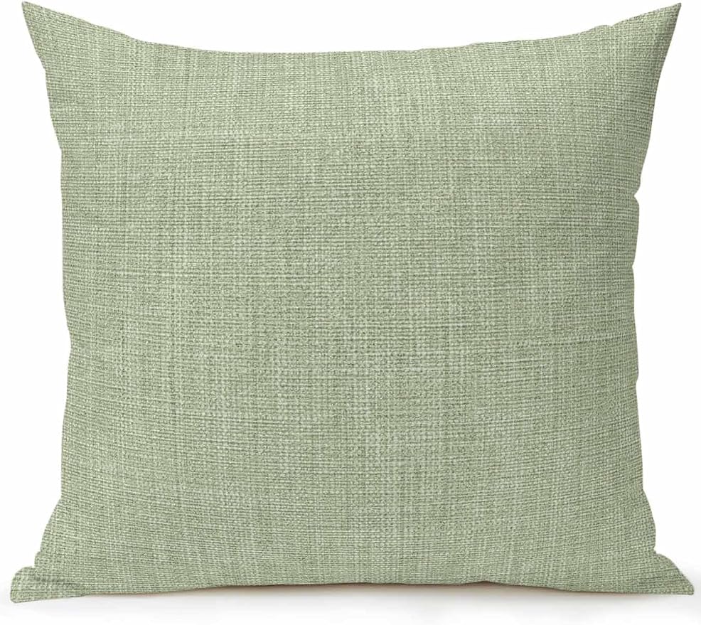 Outdoor Waterproof Throw Pillows Vintage Sage Green Linen Style Patio Pillows,Decorative Pillow Covers with Insert,Pillow Cushion Case for Garden Couch Sofa Country Pastoral Solid Color