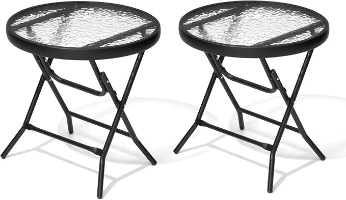 2 Pieces Outdoor Side Table - Small Patio End Table All Weather, Patio Furniture Sets and Outside Furniture for Pool, Balcony, Deck, Porch, Black