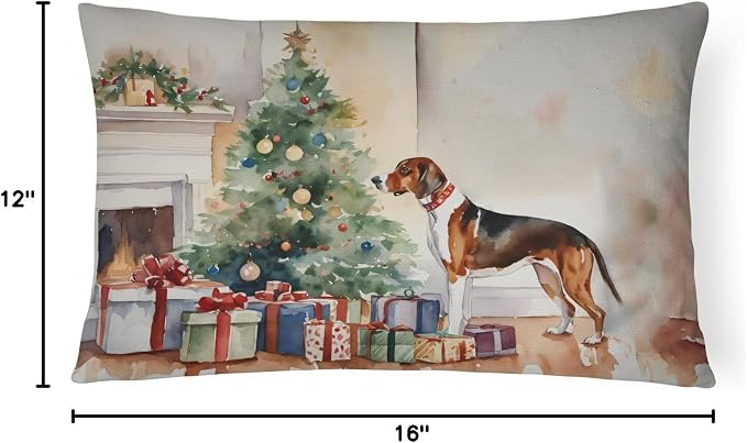 Caroline's Treasures DAC2594PW1216 American English Coonhound Cozy Christmas Throw Pillow Machine Washable, Indoor Outdoor Decorative Pillow for Couch, Bed or Patio, 12HX16W