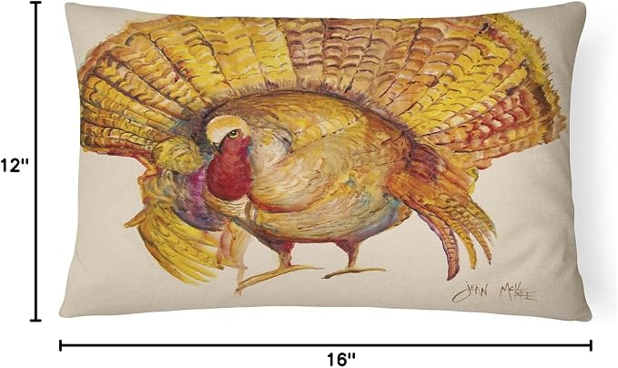 Caroline's Treasures JMK1023PW1216 Turkey Canvas Fabric Decorative Pillow Machine Washable, Indoor Outdoor Decorative Pillow for Couch, Bed or Patio, 12HX16W