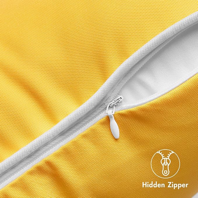 MIULEE Outdoor Waterproof Pillow Covers 24x24 Yellow Pack of 2 | Decorative Farmhouse Throw Pillow Covers with Piping,Square Solid Color,Patio Furniture,Summer Couch Tent Sofa Living Room