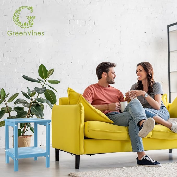 GREENVINES Adirondack-Outdoor-Side-Table | 14 x 13 Inches | HDPE Plastic | All Weather | Arctic | Outside End Tables | Storage Shelf | for Patio Porch Backyard Indoor
