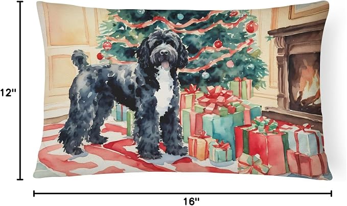 Caroline's Treasures DAC2730PW1216 Portuguese Water Dog Cozy Christmas Throw Pillow Machine Washable, Indoor Outdoor Decorative Pillow for Couch, Bed or Patio, 12HX16W