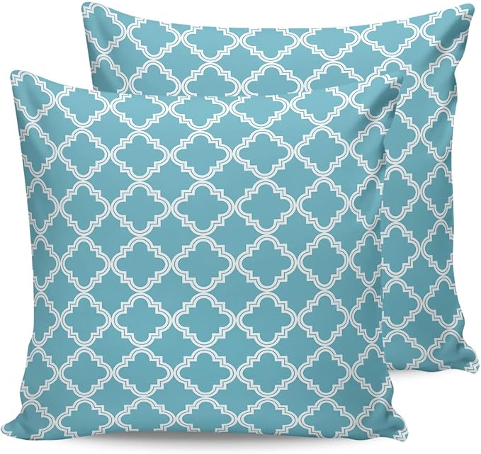 Outdoor Waterproof Pillow Covers for Patio Furniture Moroccan Pattern Decorative Throw Pillow Cover Blue Geometric Trellis Pillowcases Set of 2 Cushion Case for Sofa Couch Chair Home Decor 20x20 inch