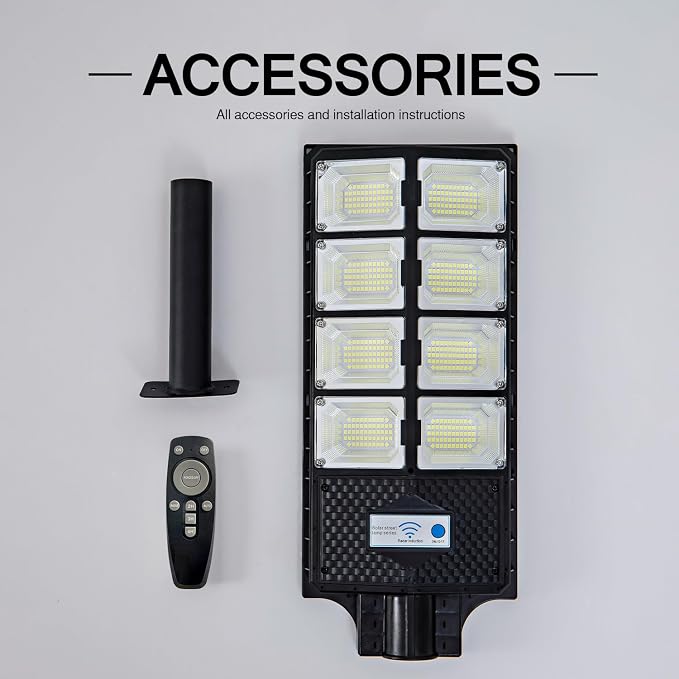 Solar Street Lights Outdoor, IP67 Waterproof, with Motion Sensor, Remote, and Auto Dusk to Dawn | Bright 6500K LED Solar Powered for Patio, Garden, Garage, Courtyard & Parking Lot (2 Pack)