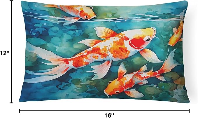 Caroline's Treasures DAC2799PW1216 Koi Fish Throw Pillow Machine Washable, Indoor Outdoor Decorative Pillow for Couch, Bed or Patio, 12HX16W