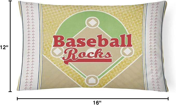 Caroline's Treasures SB3077PW1216 Baseball Rules Canvas Fabric Decorative Pillow Machine Washable, Indoor Outdoor Decorative Pillow for Couch, Bed or Patio, 12HX16W