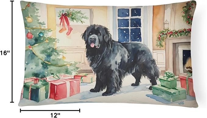 Caroline's Treasures DAC2708PW1216 Newfoundland Cozy Christmas Throw Pillow Machine Washable, Indoor Outdoor Decorative Pillow for Couch, Bed or Patio, 12HX16W