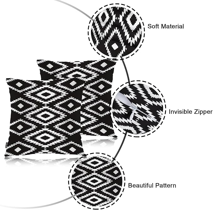 Swono Geometric Throw Pillow Cases, Navajo Style Trial Black White Zigzag Set of 2 Decorative Throw Pillow Cover, Square Pillow Cushion Case Home Decor for Sofa Couch Bed Car 18x18 Inches