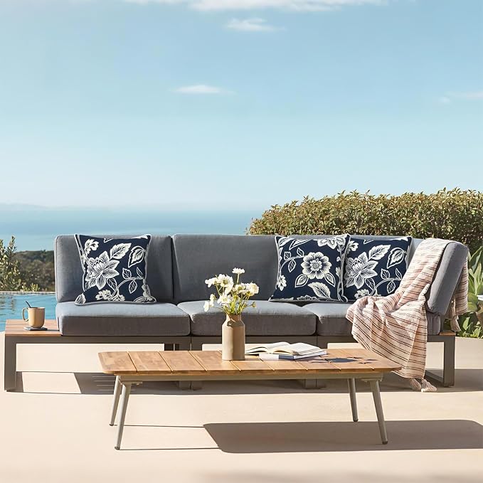 LVTXIII Outdoor/Indoor Throw Pillows, Decorative Patio Accent Pillows, Fluffy Water Repellent Garden Cushions for Home Patio Coach Sofa Use, 20×20 Inch, Pack of 2, Elegant Vines Navy