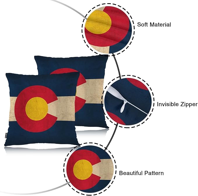 Swono Colorado Flag Decorative Throw Pillow Case 18" X 18", Grunge Colorado State Flag of America Standard Pillow Covers, Set of 2 Throw Pillowcase Cushion Cover for Home Bedroom Sofa Car Seats