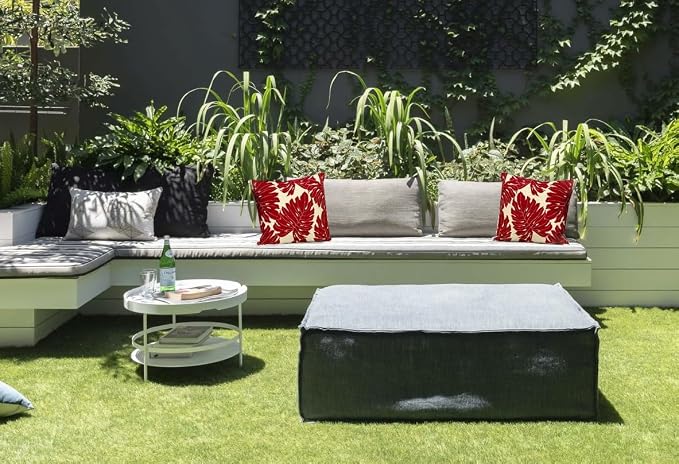 Pack of 2 Outdoor Waterproof Decorative Throw Pillow Covers for Patio Furniture, 18x18 Inch Square Fade Resistant Patio Garden Cushion Covers for Couch Bed Sofa, Leaves Red