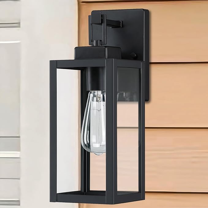 2 Pack Outdoor Sconce Lights-12 Inch Outdoor Wall Light,Exterior Sconce Steel and Glass Porch Light, Black Wall Lantern for Front Porch Garage Balcony