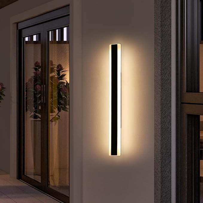 39inch Outdoor Modern Wall Sconces, Dimmable Exterior Wall Mounted Lighting 3 Color 3000K/4500K/6000K, IP65 Waterproof, Minimalist Porch Lights Fixture for Yard Patio Garage with Remote Control