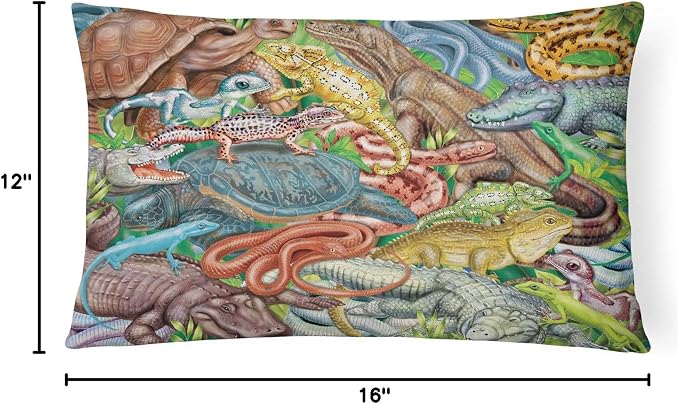 Caroline's Treasures PRS4034PW1216 Scales and Tails, Snakes, Turtle, Reptiles Canvas Fabric Decorative Pillow Machine Washable, Indoor Outdoor Decorative Pillow for Couch, Bed or Patio, 12HX16W