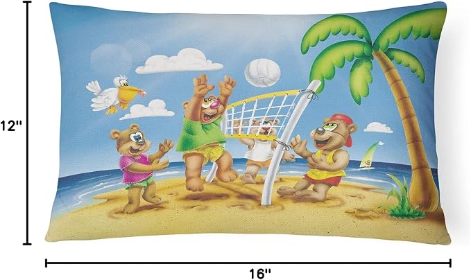 Caroline's Treasures APH0373PW1216 Bears Playing Volleyball Canvas Fabric Decorative Pillow Machine Washable, Indoor Outdoor Decorative Pillow for Couch, Bed or Patio, 12HX16W
