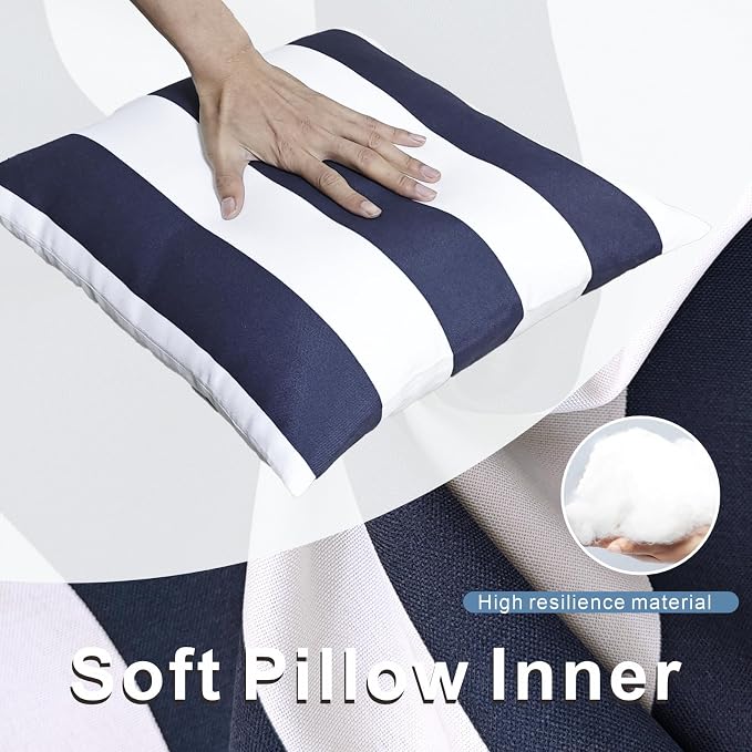 JMGBird 18x18 Blue with White Throw Pillows with Inserts Included | Pack of 2 Decorative Pillows with Inserts - 18x18 Water-Resistant Navy Blue with White Stripe Outdoor Throw Pillows