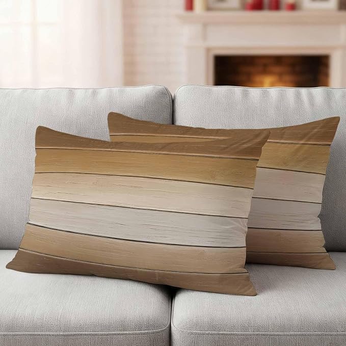 Brown Beige Outdoor Pillow Covers 20x12 Inch Lumbar Pillow Covers Set of 2 Waterproof Decorative Throw Pillow Cases Farmhouse Vintage Gradient Wooden Grain Cushion Covers for Patio Furniture Garden