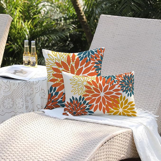 DFXSZ Outdoor Waterproof Pillow Covers 12x20 Set of 2 Orange Yellow Flower | Spring Summer Waterproof Flower Throw Pillowcases(No Inserts)Outdoor Decor for Fall Patio Funiture Garden Polyester Covers