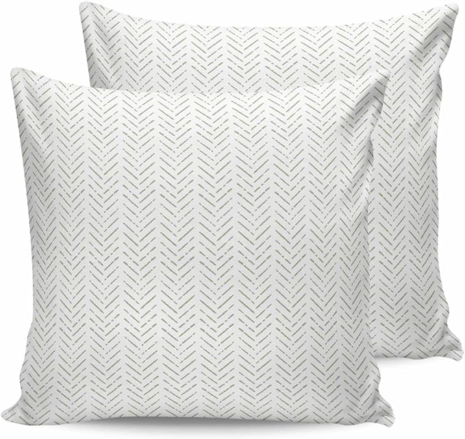 Sage Green Striped Outdoor Pillow Covers Waterproof,All Weather Cushion Case Set of 2 Decorative Pillowcases for Sofa Couch Bed Decor Patio Furniture 18"x18" White Geometric Minimalist Boho Striped
