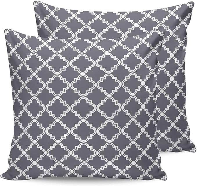 Outdoor Waterproof Pillow Covers for Patio Furniture Moroccan Pattern Decorative Throw Pillow Cover Dark Grey Pillowcases Set of 2 Cushion Case for Sofa Couch Chair Home Decor 16x16 inch