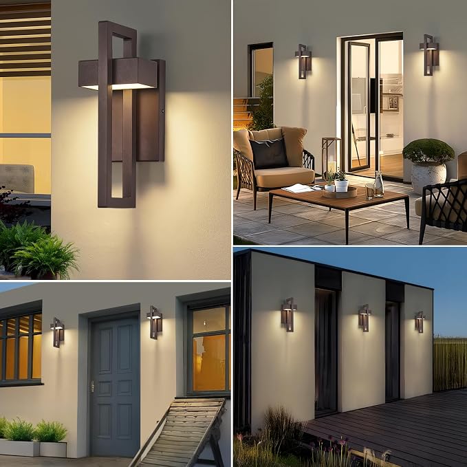 16.5'' Modern LED Outdoor Wall Sconce, Integrated LED Outdoor Light Fixtures Wall Mount Exterior Lights, Brown Front Porch Outside Lighting for House, Backyard, Warm White 3000K, 1 Pack