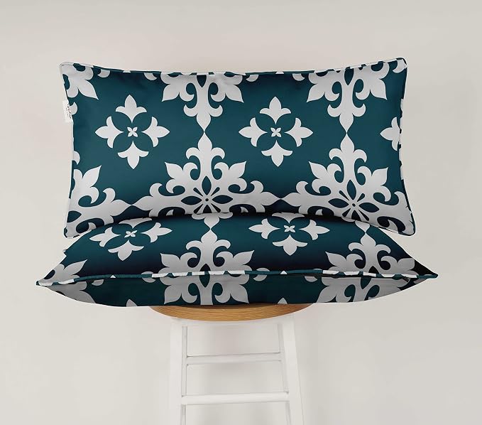 Indoor/Outdoor Polyester Fabric Lumbar Pillow Cover, All-Weather Waterproof Rectangular Cushion Case for Patio Furniture, 12 x 24 Set of 2 - Tiles-60
