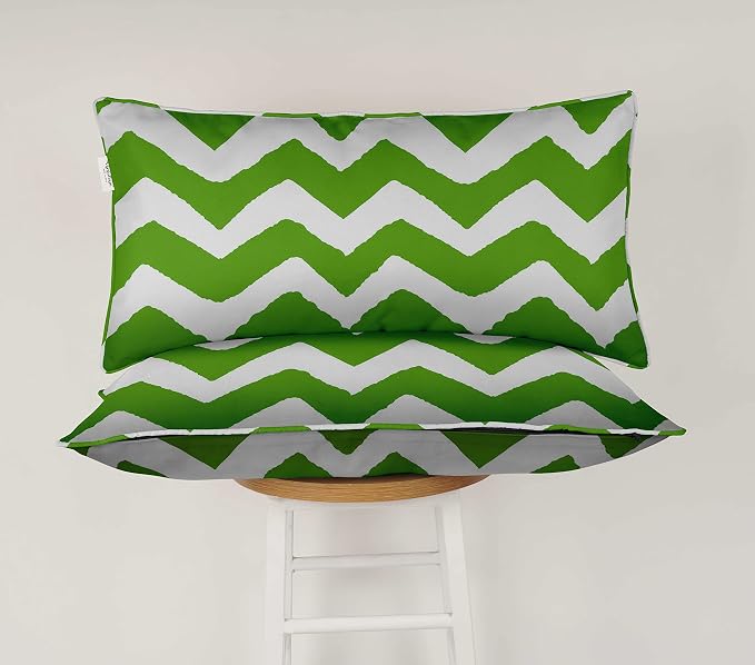 Indoor/Outdoor Polyester Fabric Lumbar Pillow Cover, All-Weather Waterproof Rectangular Cushion Case for Patio Furniture, 12 x 24 Set of 2 - Chevron-71