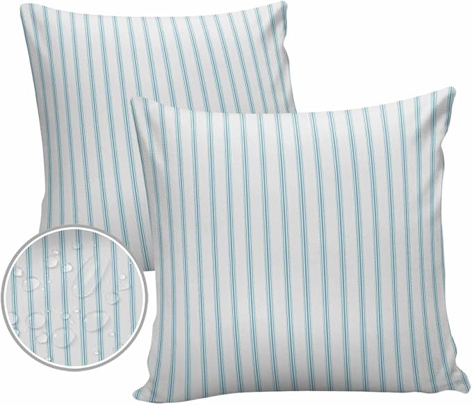 Outdoor Waterproof Throw Pillow Covers Set of 2 Teal Stripes Pillowcases 26x26 Inches Simple Style Patio Decorative Pillows Cushion Case Patio Pillows for Couch Bed Chair Garden