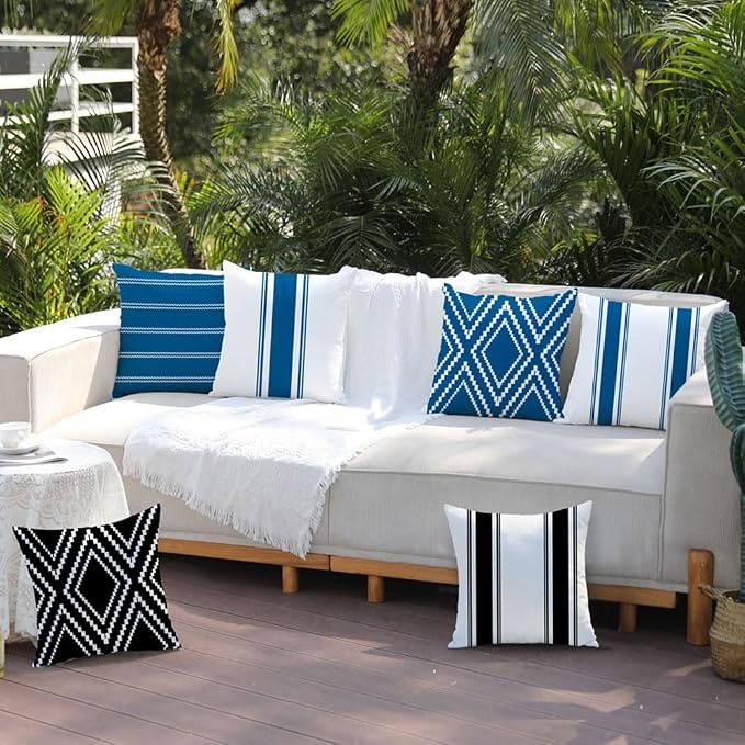 DFXSZ Outdoor Blue Waterproof Geometry Pillow Covers 18x18 Set of 4 | Spring Summer Waterproof Modern Throw Pillowcases(No Inserts) Outdoor Decor for Patio Funiture Garden Polyester Covers