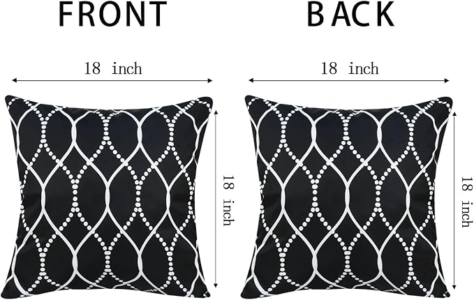 Adabana Outdoor Waterproof Pillow Covers Set of 2 Black Farmhouse Throw Pillow Covers for Funiture Garden Patio 18 * 18 Inch