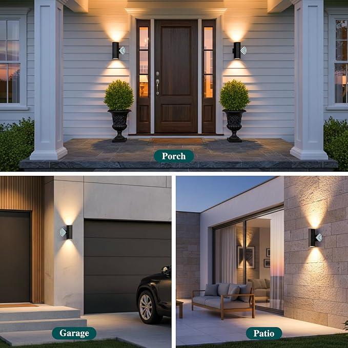 1 Pack Dusk to Dawn LED Outdoor Wall Lights, 3000K Warm White porch light | ETL Certified Matte Black Aluminum Wall Sconce, IP65 Waterproof Exterior Light Fixture for Front Porch, Garage, Patio, House