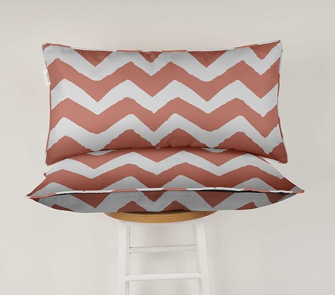 Indoor/Outdoor Polyester Fabric Lumbar Pillow Cover, All-Weather Waterproof Rectangular Cushion Case for Patio Furniture, 16 x 24 Set of 2 - Chevron-29