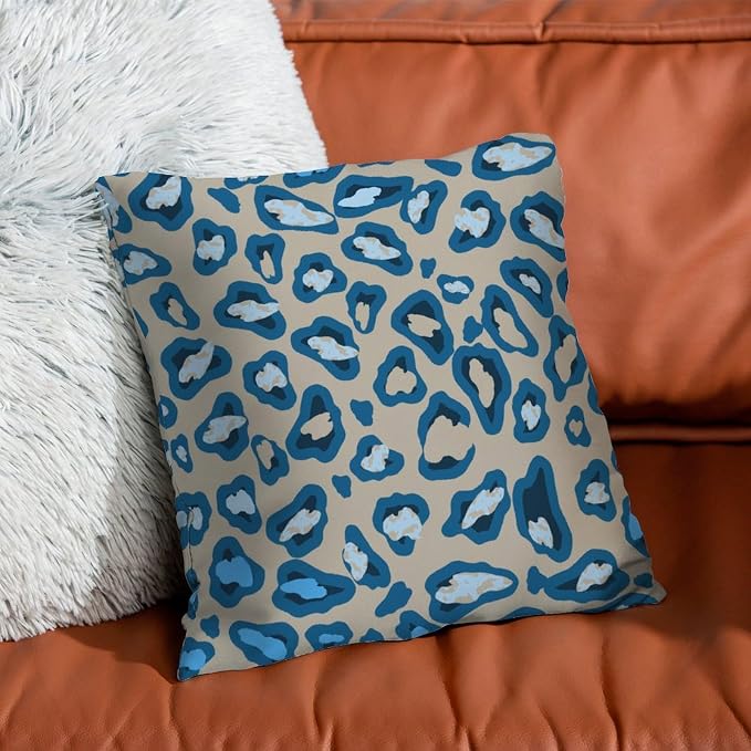 Throw Pillow Covers Chinoiserie Cheetah Print Pillows Classic Blue and Light Brown Pillow Cover Accent Decorative Cushion Cases Home Decor for Patio Couch Sofa Office 24x24 in