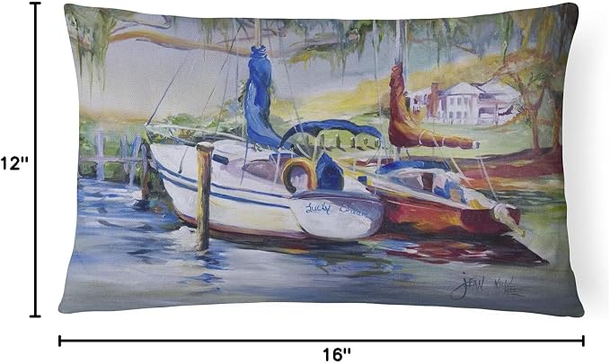 Caroline's Treasures JMK1053PW1216 Lucky Dream Sailboat Canvas Fabric Decorative Pillow Machine Washable, Indoor Outdoor Decorative Pillow for Couch, Bed or Patio, 12HX16W