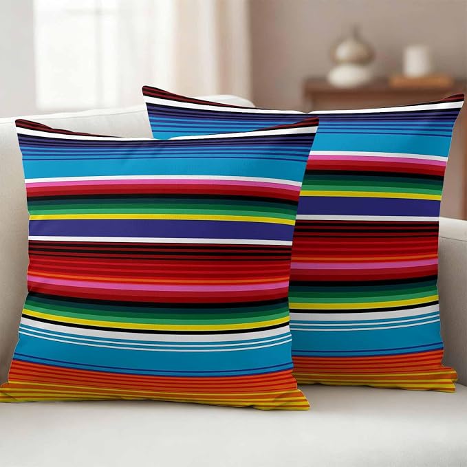Colorful Striped Outdoor Pillow Covers 24x24 Inch Throw Pillow Covers Set of 2 Waterproof Decorative Pillow Cases Boho Rainbow Stripes Abstract Lines Cushion Covers for Patio Furniture Garden Couch